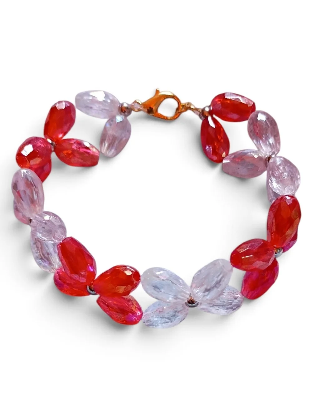 Crystal Flower Bracelet in Red & Light Pink by